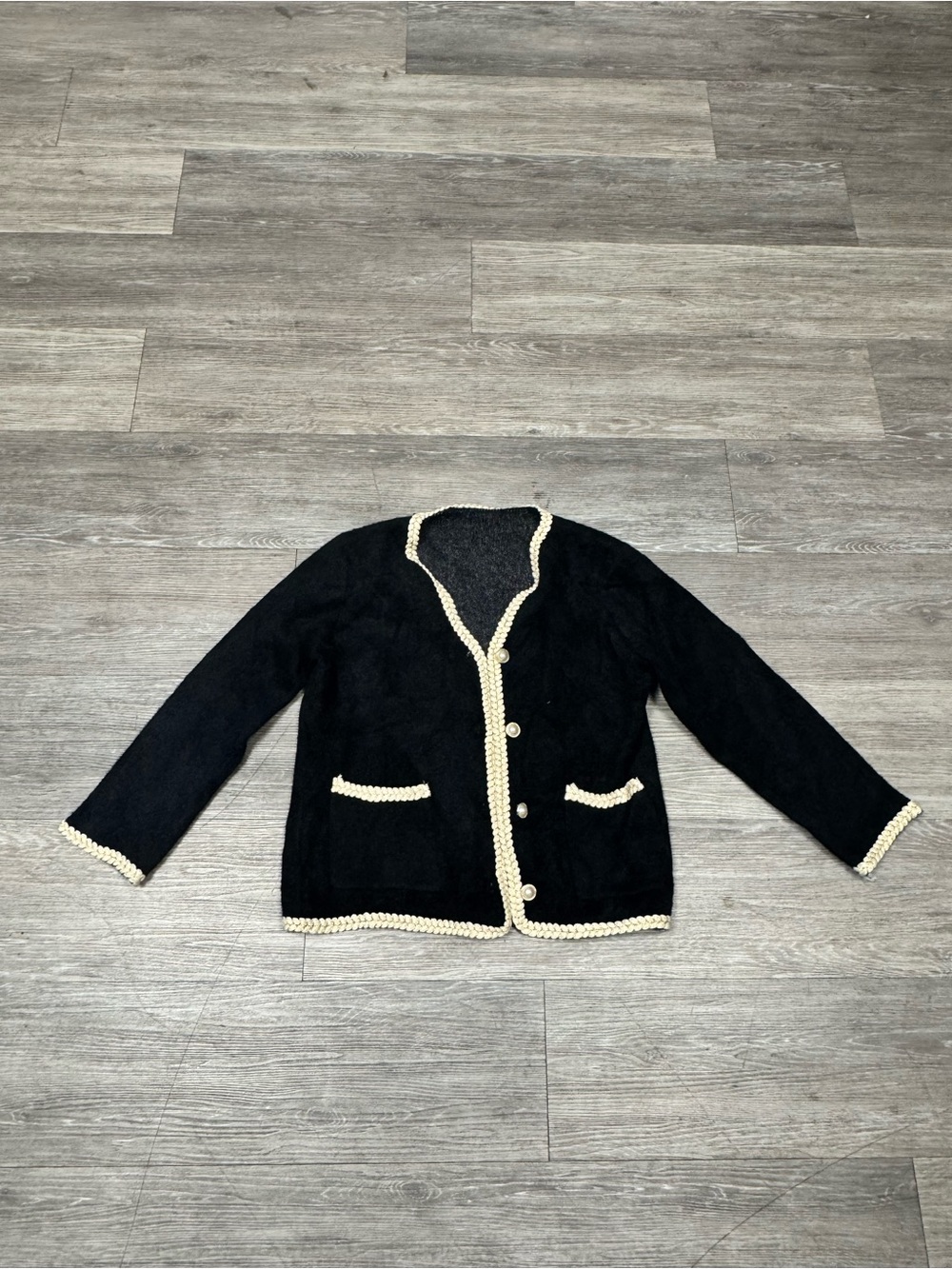 Amazon Black Knit Blazer with Cream Trim
